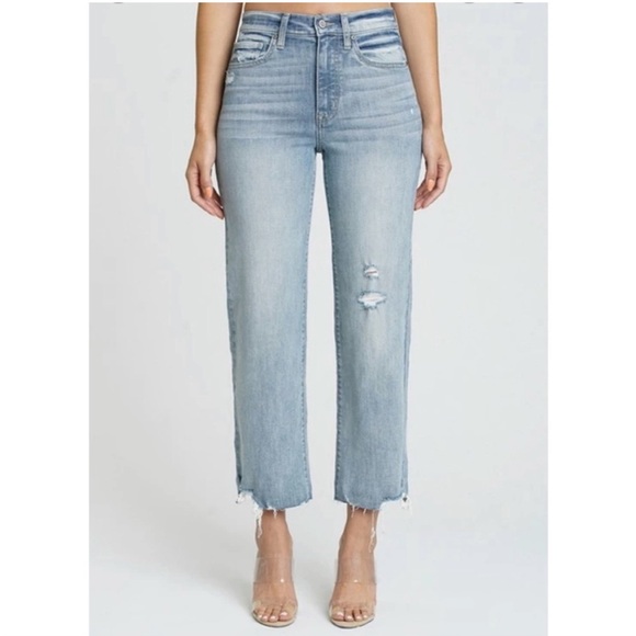 Eunina Emery High Rise Cropped Boot Cut Distressed Jeans - Picture 1 of 13